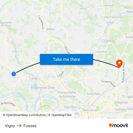 Vigny to Fosses map