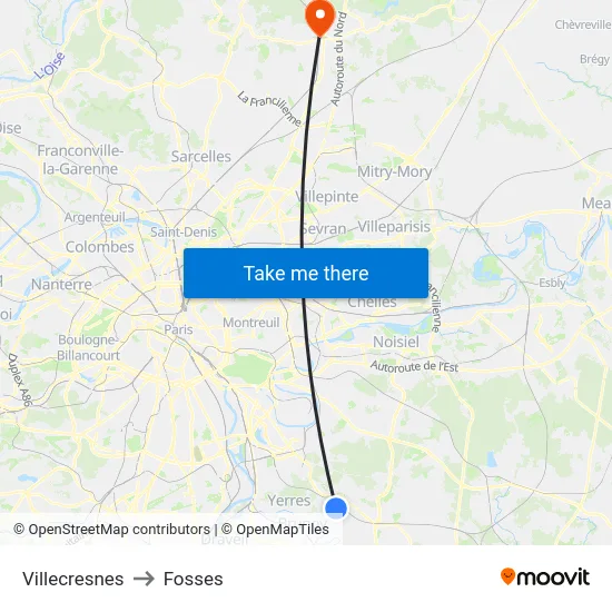 Villecresnes to Fosses map