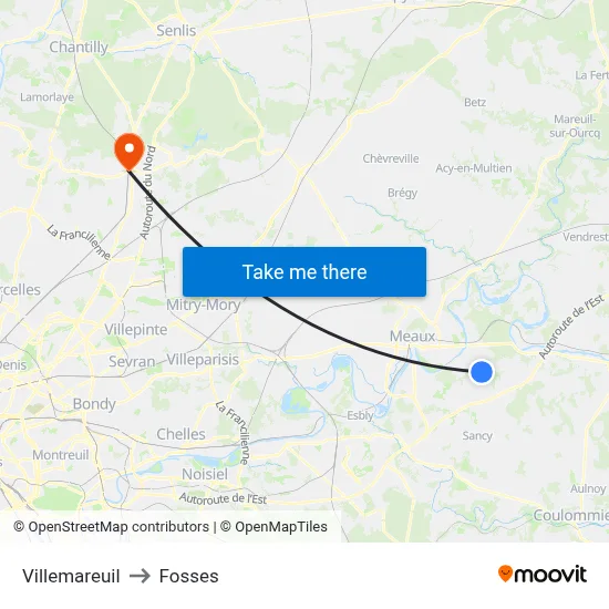 Villemareuil to Fosses map