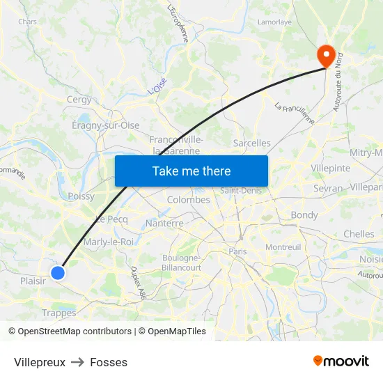 Villepreux to Fosses map