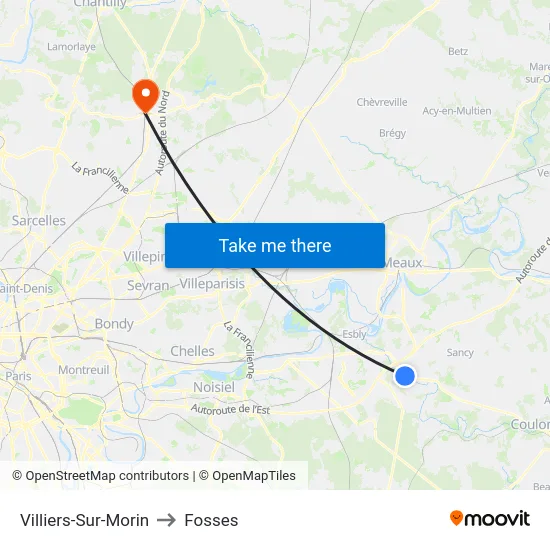 Villiers-Sur-Morin to Fosses map
