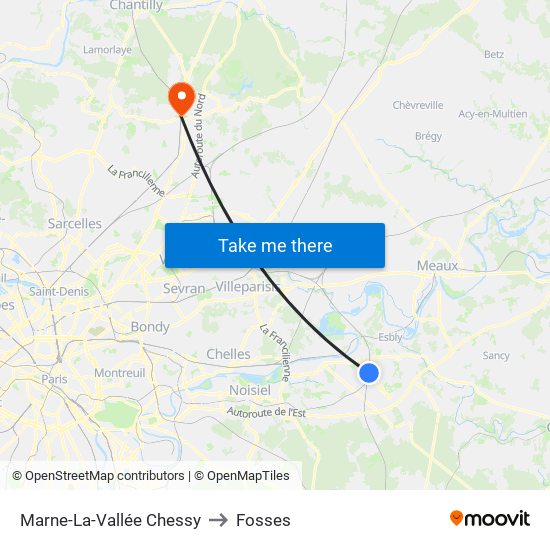 Marne-La-Vallée Chessy to Fosses map