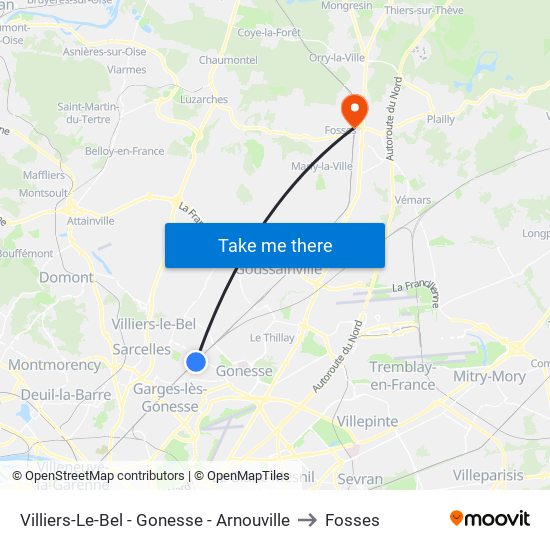 Villiers-Le-Bel - Gonesse - Arnouville to Fosses map