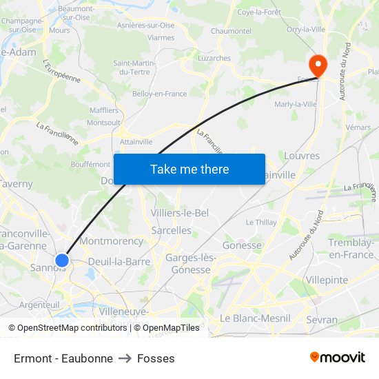 Ermont - Eaubonne to Fosses map
