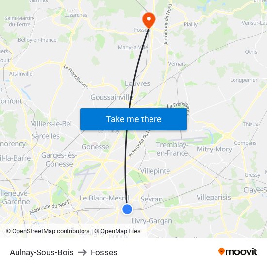 Aulnay-Sous-Bois to Fosses map