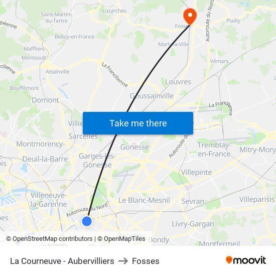 La Courneuve - Aubervilliers to Fosses map