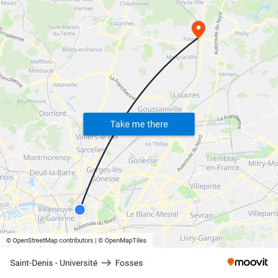 Saint-Denis - Université to Fosses map