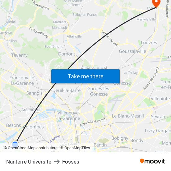Nanterre Université to Fosses map
