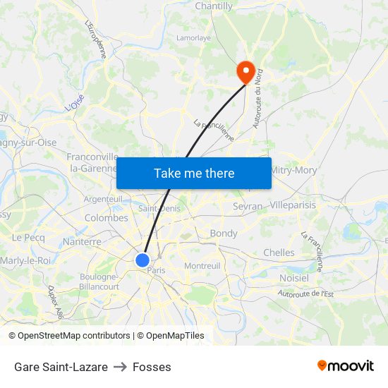 Gare Saint-Lazare to Fosses map