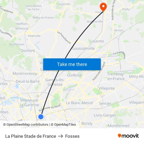 La Plaine Stade de France to Fosses map