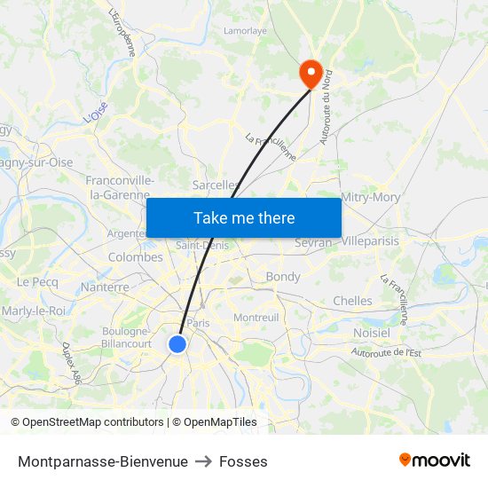 Montparnasse-Bienvenue to Fosses map