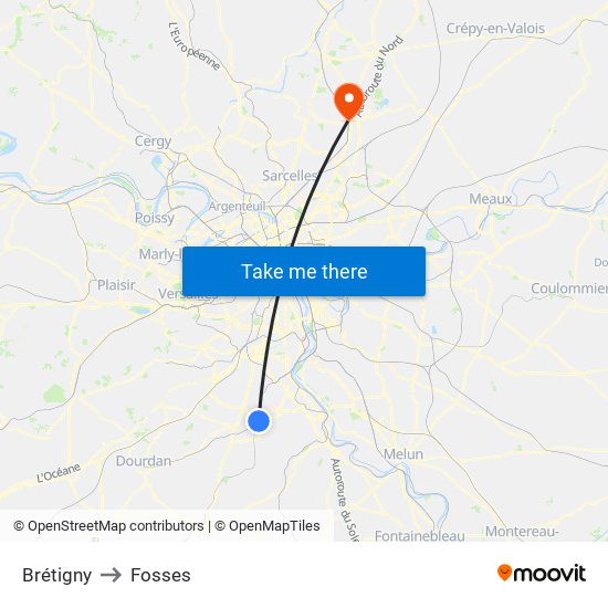 Brétigny to Fosses map