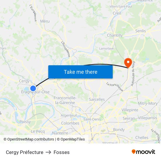 Cergy Préfecture to Fosses map