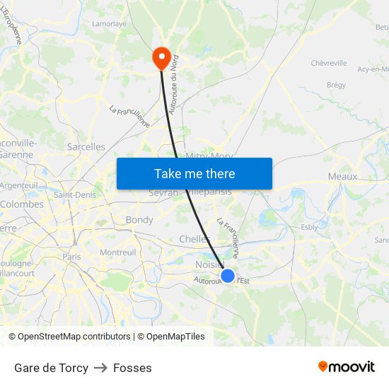 Gare de Torcy to Fosses map