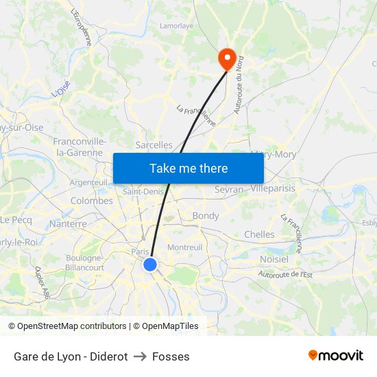 Gare de Lyon - Diderot to Fosses map