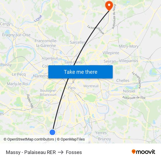 Massy - Palaiseau RER to Fosses map