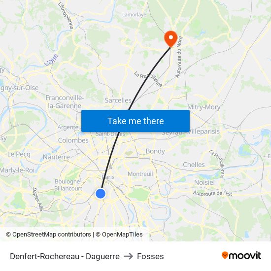 Denfert-Rochereau - Daguerre to Fosses map