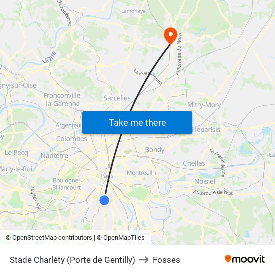 Stade Charléty (Porte de Gentilly) to Fosses map