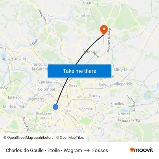 Charles de Gaulle - Étoile - Wagram to Fosses map