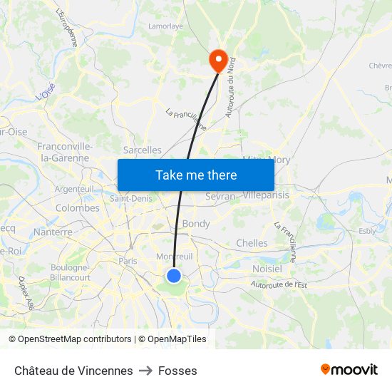 Château de Vincennes to Fosses map