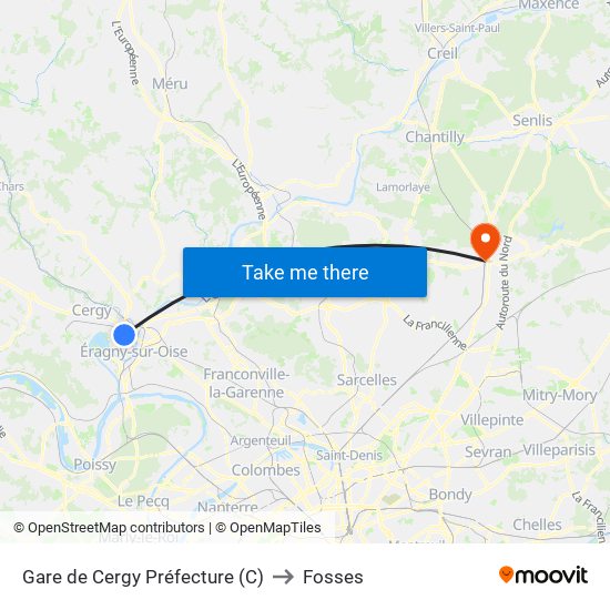 Gare de Cergy Préfecture (C) to Fosses map