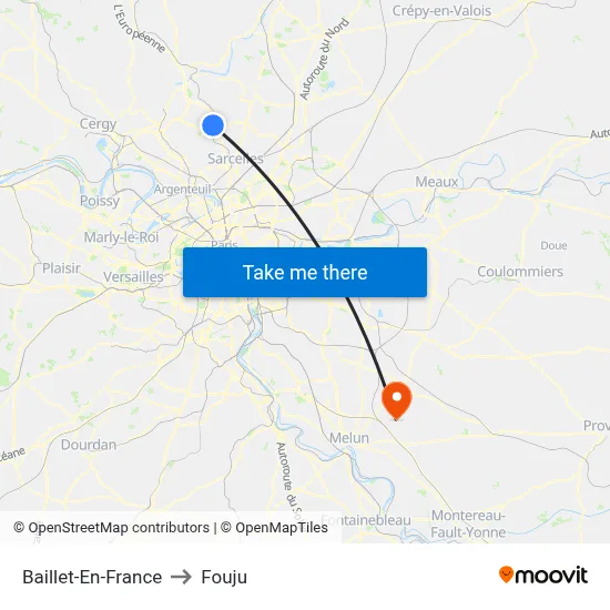 Baillet-En-France to Fouju map