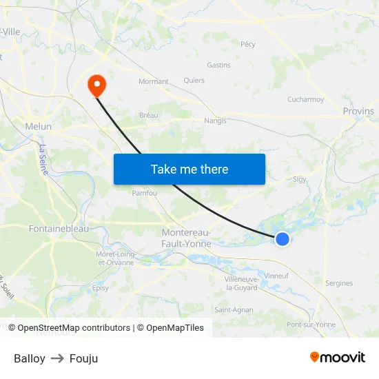 Balloy to Fouju map