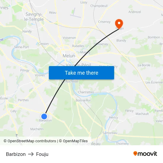 Barbizon to Fouju map