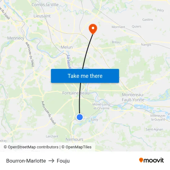 Bourron-Marlotte to Fouju map