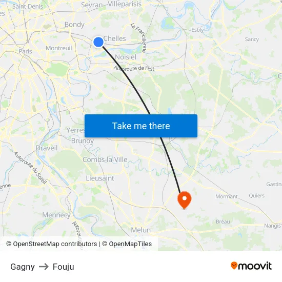 Gagny to Fouju map