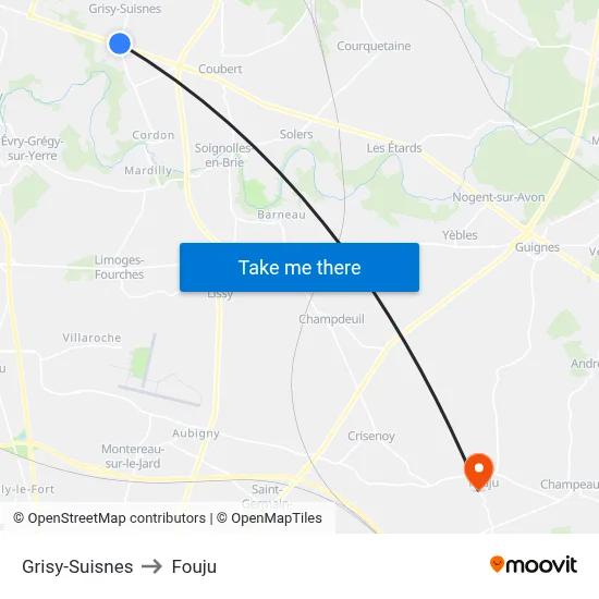 Grisy-Suisnes to Fouju map