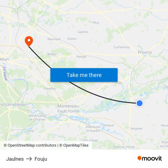 Jaulnes to Fouju map