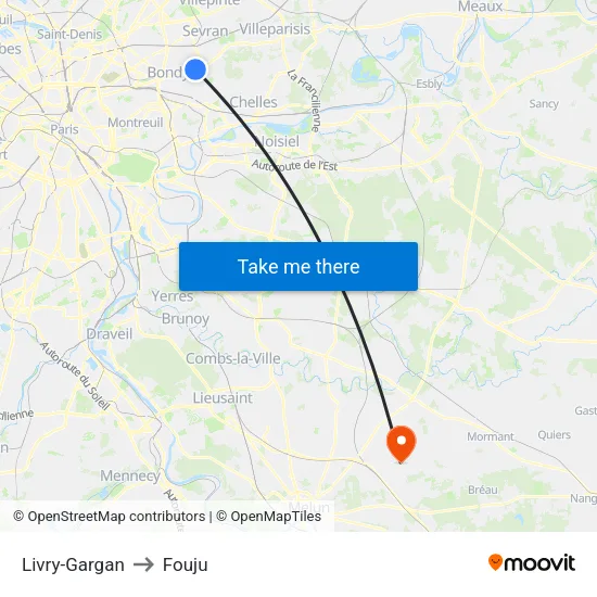 Livry-Gargan to Fouju map