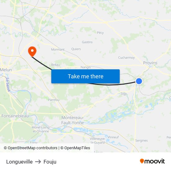 Longueville to Fouju map