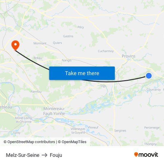 Melz-Sur-Seine to Fouju map