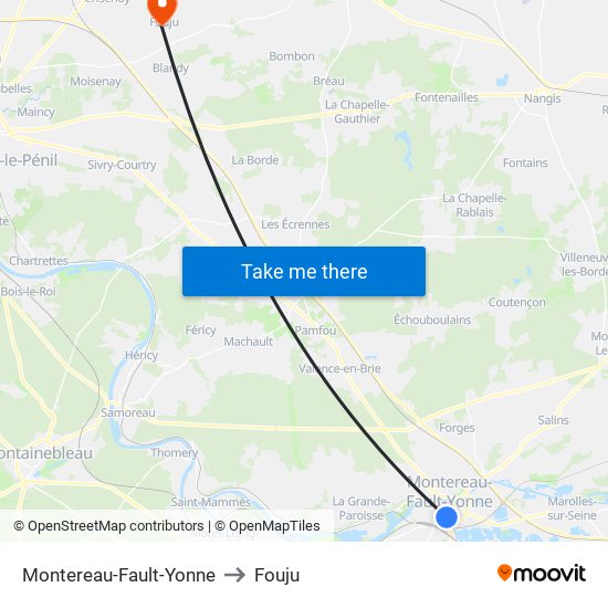 Montereau-Fault-Yonne to Fouju map