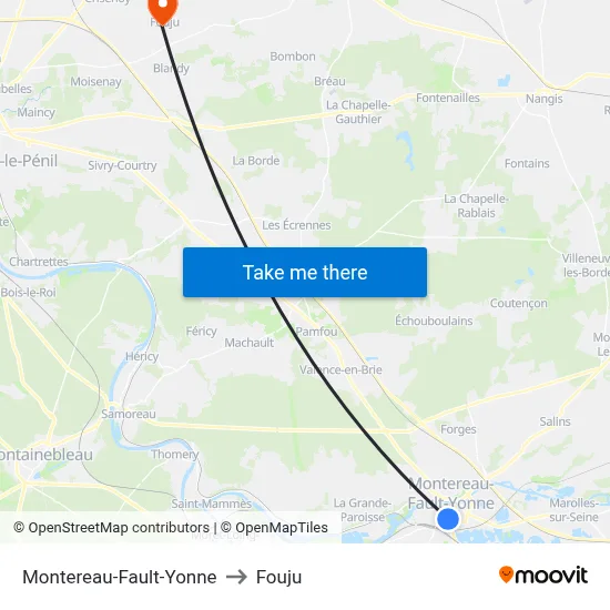 Montereau-Fault-Yonne to Fouju map