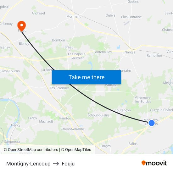 Montigny-Lencoup to Fouju map