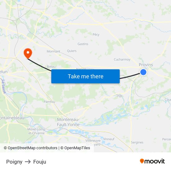 Poigny to Fouju map