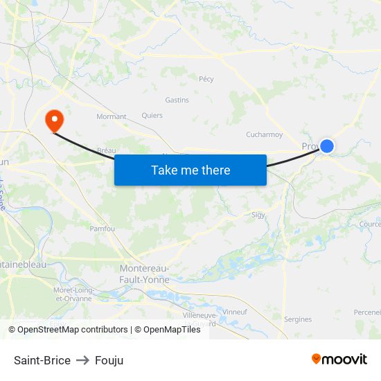Saint-Brice to Fouju map