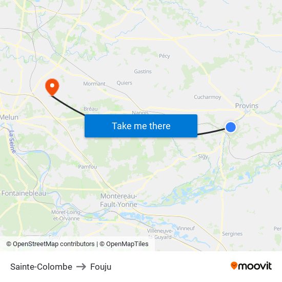 Sainte-Colombe to Fouju map
