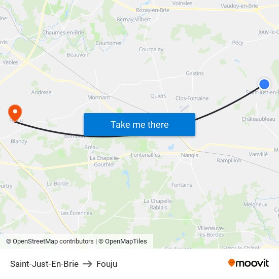 Saint-Just-En-Brie to Fouju map