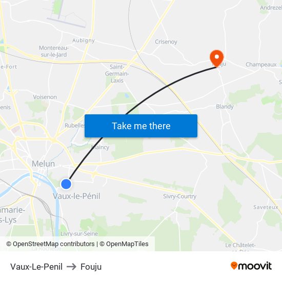 Vaux-Le-Penil to Fouju map