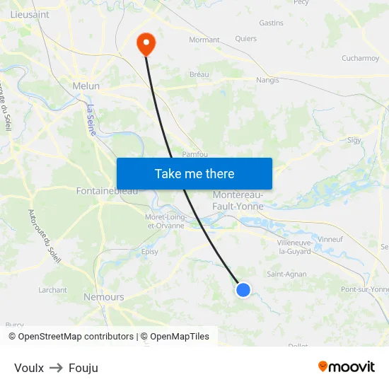 Voulx to Fouju map