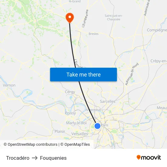 Trocadéro to Fouquenies map