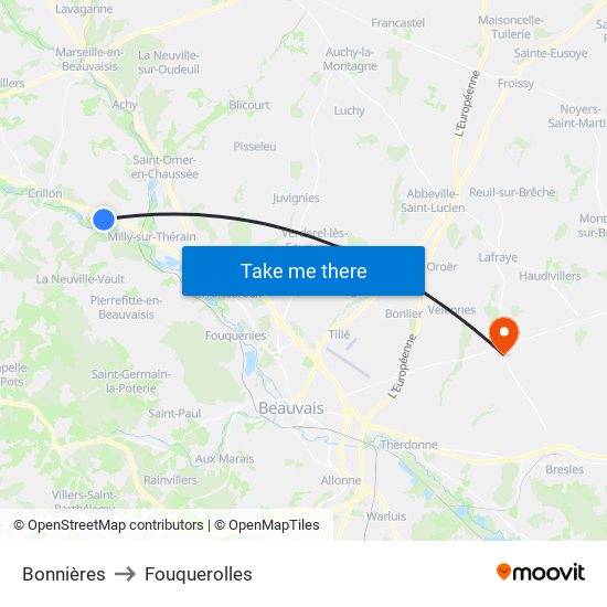Bonnières to Fouquerolles map