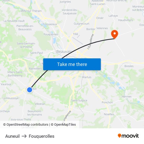 Auneuil to Fouquerolles map