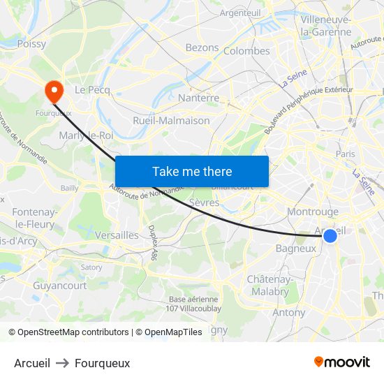 Arcueil to Fourqueux map