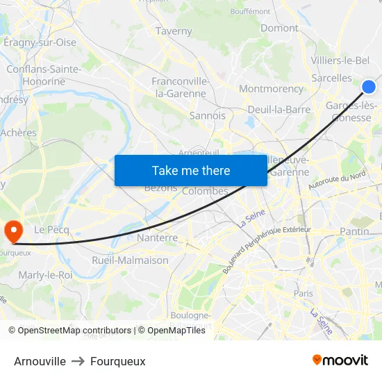 Arnouville to Fourqueux map