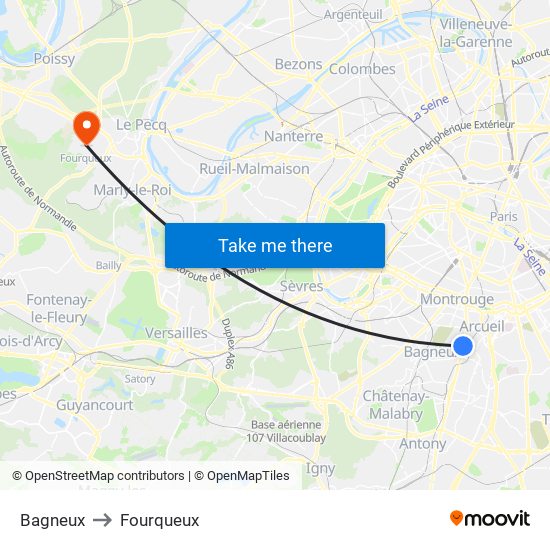 Bagneux to Fourqueux map